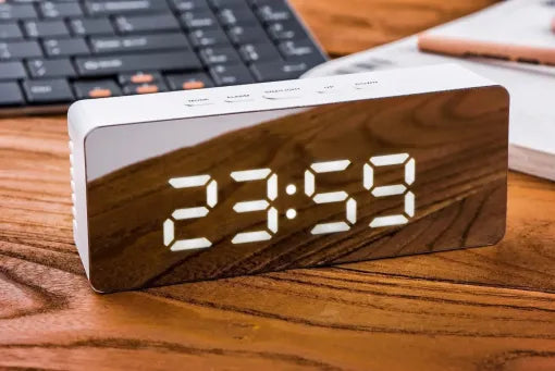 Digital Alarm Clock Smart Mirror Desktop Bedside Nightlight