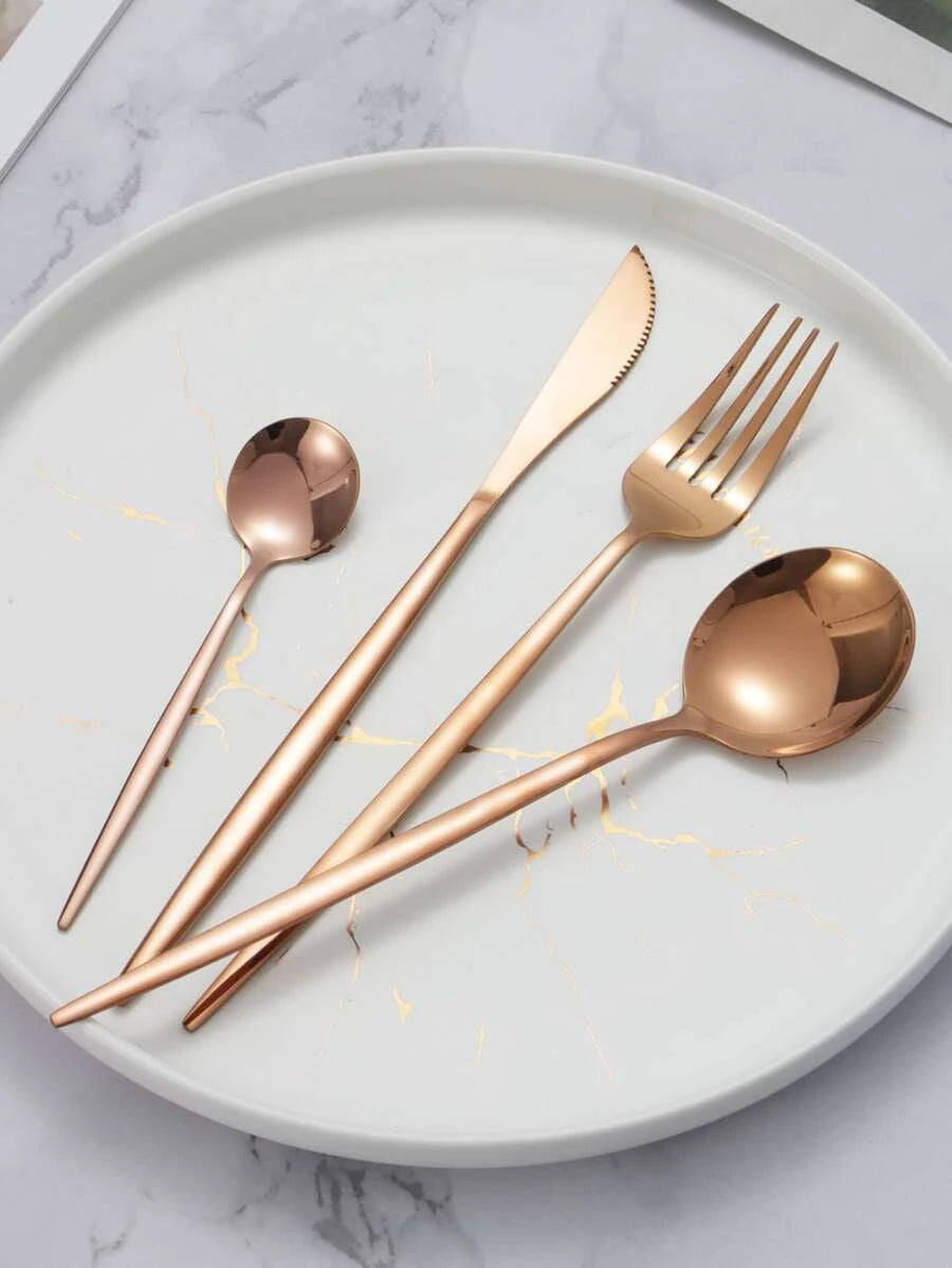 24pcs Stainless Steel Cutlery Set - Rose Gold