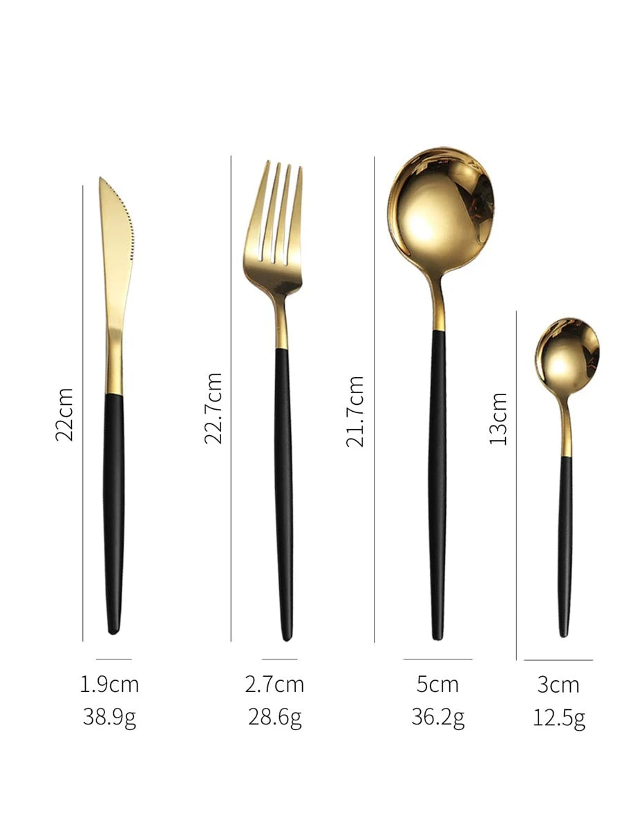 24pcs Stainless Steel Cutlery Set - Black and Gold