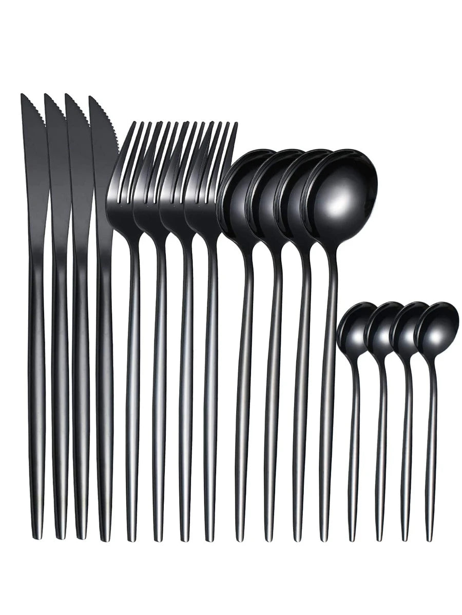 24pcs Stainless Steel Cutlery Set - Matte Black