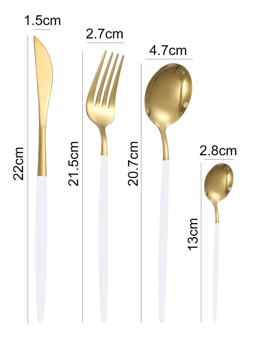 24pcs Stainless Steel Cutlery Set - White and Gold