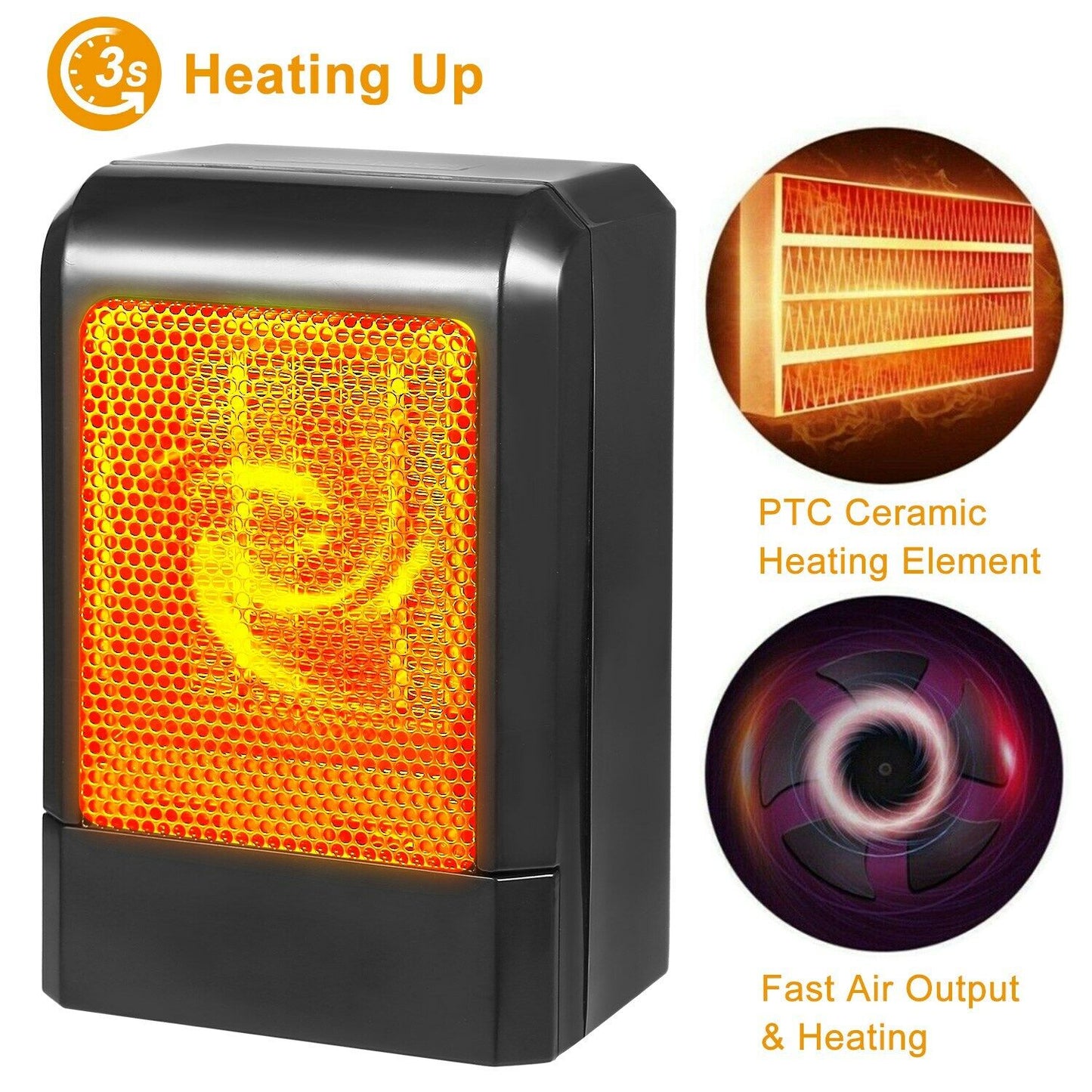 500W Mini Ceramic Electric Heater Home Office Space Heating Portable Fan Silent