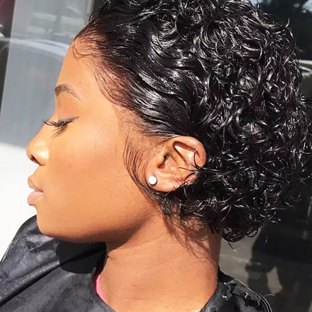 Premium Lace Front Short Curly Pixie Bob Human Hair Weave Wig